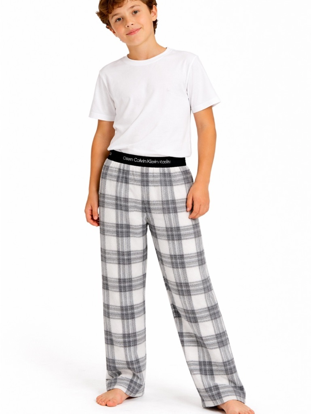 Calvin Klein โข NWT Kids White & Gray Plaid Pajama Pants